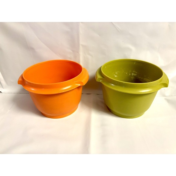 Tupperware Vintage Bowl Container Canister Harvest Fall Colors Set of 2 - Picture 2 of 6